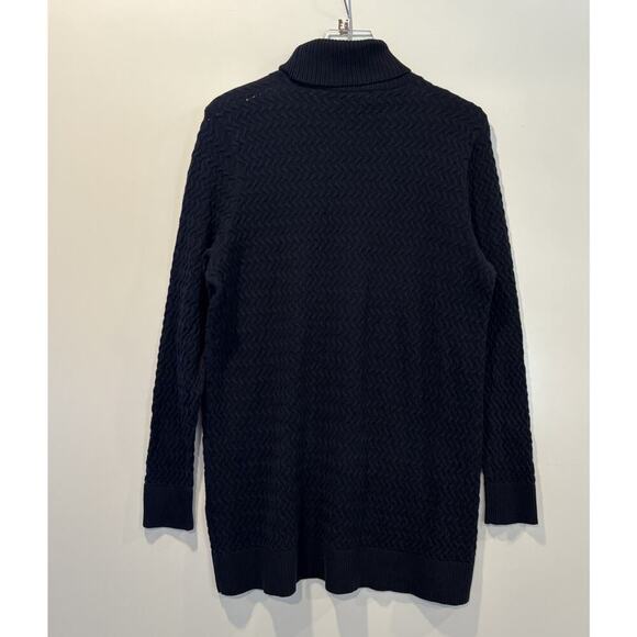 Lands End Navy Blue Cotton Textured Turtleneck Tunic Sweater Womens XL (1642) - Picture 2 of 6